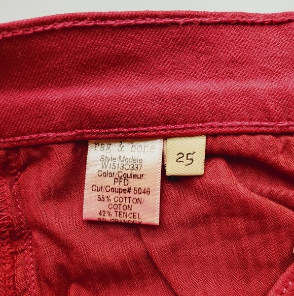NWOT Rag & Bone High Rise Skinny Jeans Denim Red Stretch sz 25. - Picture 5 of 17